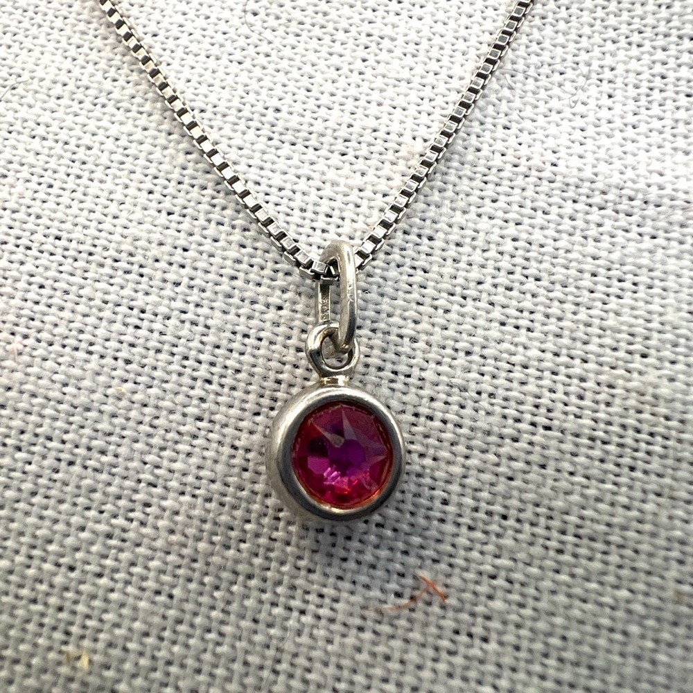 Italy 925 Pink Rhinestone pendant and sterling silver chain